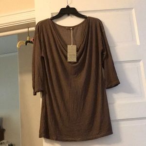 Light brown scoop neck angels never die top